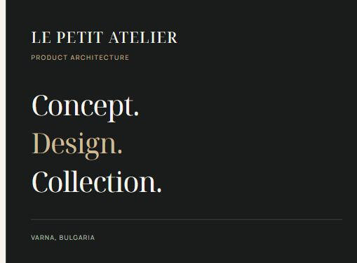 LE PETIT ATELIER — concept, design and collections. Studio typographic composition.